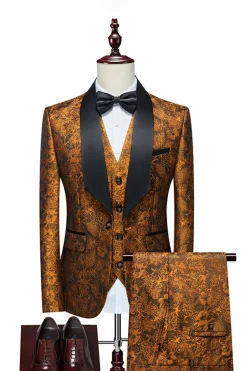 Jacquard Branco Lapela Shawl 3 Peças Fatos Masculinos