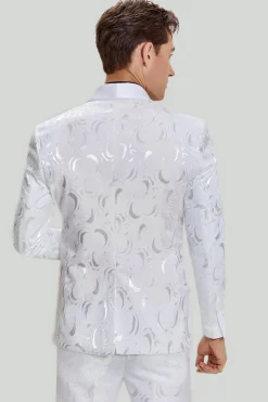 Jacquard Branco Satin 2 Peças Lapela Shawl