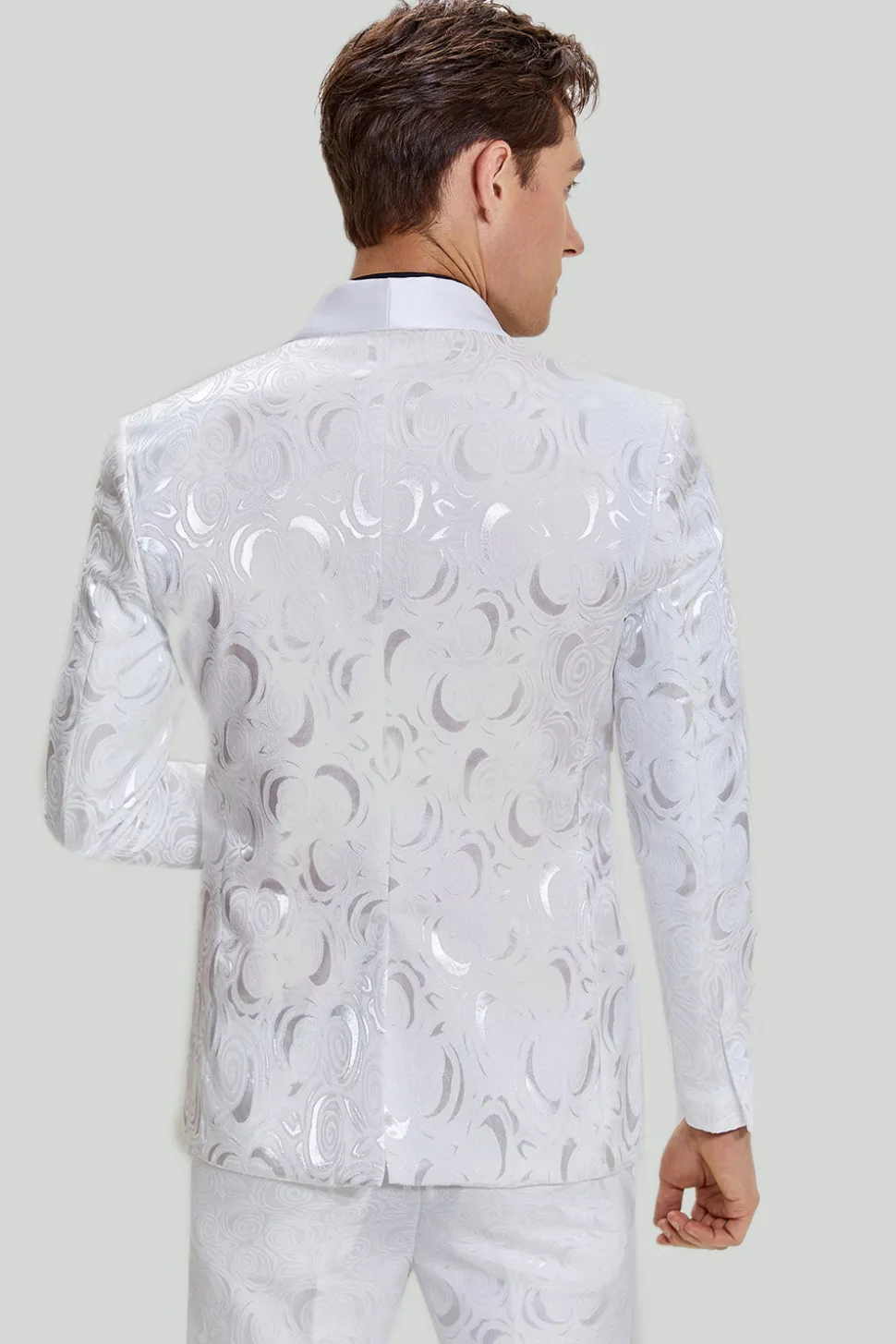 Jacquard Branco Satin 2 Peças Lapela Shawl