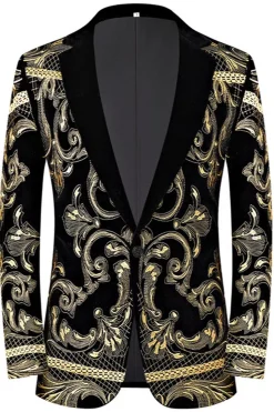 Jacquard Dourado Masculino 2 Peças Notched Lapela Prom Ternos