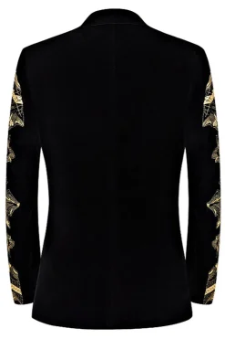 Jacquard Dourado Masculino 2 Peças Notched Lapela Prom Ternos