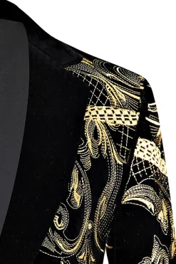 Jacquard Dourado Masculino 2 Peças Notched Lapela Prom Ternos