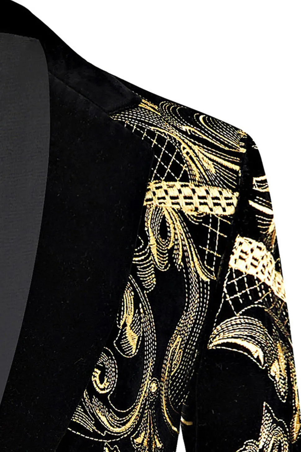 Jacquard Dourado Masculino 2 Peças Notched Lapela Prom Ternos