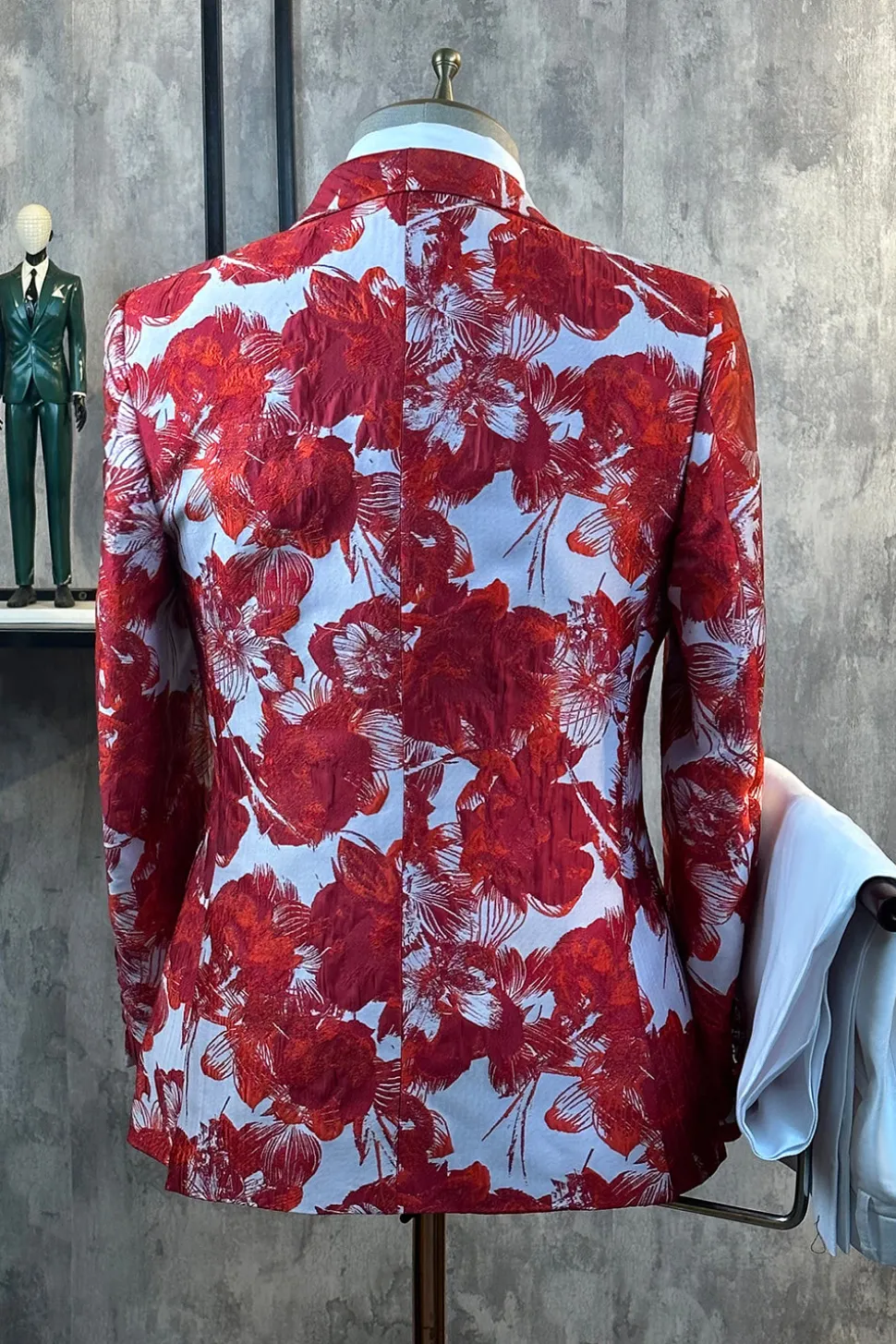 Jacquard Floral Vermelho 2 Peças Homens Prom Ternos