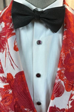 Jacquard Floral Vermelho 2 Peças Homens Prom Ternos