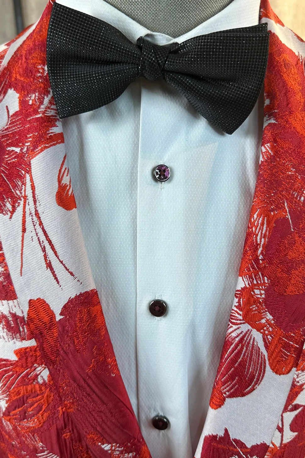 Jacquard Floral Vermelho 2 Peças Homens Prom Ternos