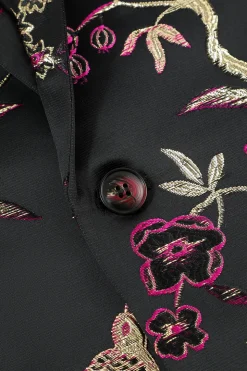 Jacquard Preto Satin Notched Lapel Blazer