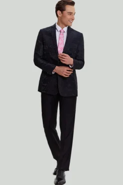 Jacquard Preto Satin Notched Lapel Blazer