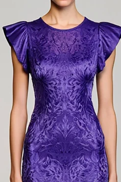 Jacquard Roxo Bainha Longos Vestido Para Casamento Convidada