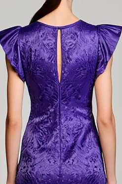 Jacquard Roxo Bainha Longos Vestido Para Casamento Convidada