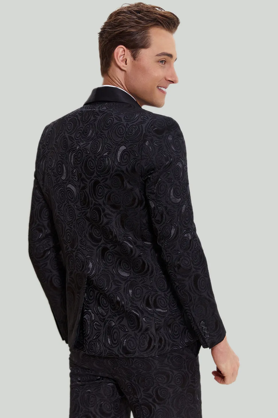 Jacquard um botão terno masculino 2 peças preto