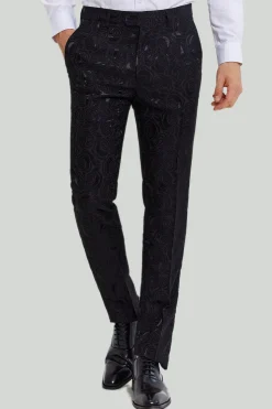Jacquard um botão terno masculino 2 peças preto