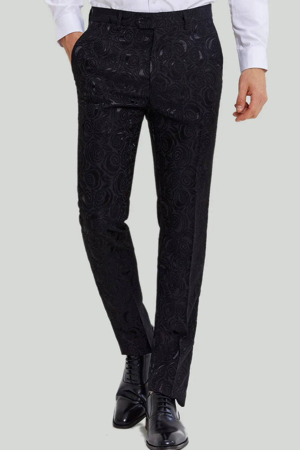 Jacquard um botão terno masculino 2 peças preto