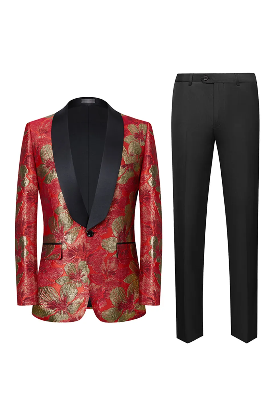Jacquard Vermelho 2 Peças Xaile Lapela Ternos Masculinos
