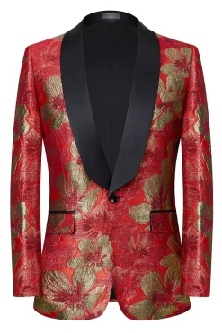 Jacquard Vermelho 2 Peças Xaile Lapela Ternos Masculinos