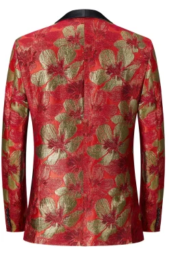 Jacquard Vermelho 2 Peças Xaile Lapela Ternos Masculinos