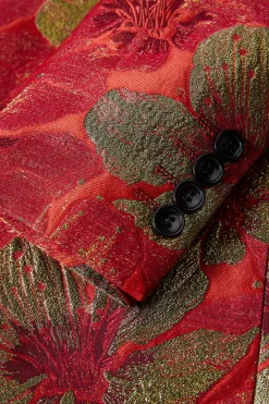 Jacquard Vermelho 2 Peças Xaile Lapela Ternos Masculinos