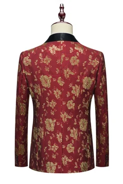 Jacquard Vermelho Lapela de Xaile 3 Peças Fatos Masculinos