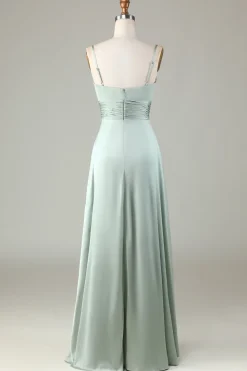 Keyhole Esparguete Correias Matcha Vestido Madrinha com Fenda