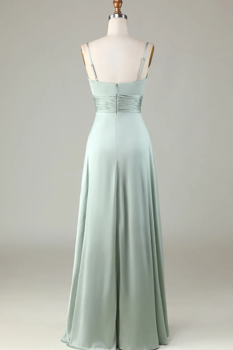 Keyhole Esparguete Correias Matcha Vestido Madrinha com Fenda