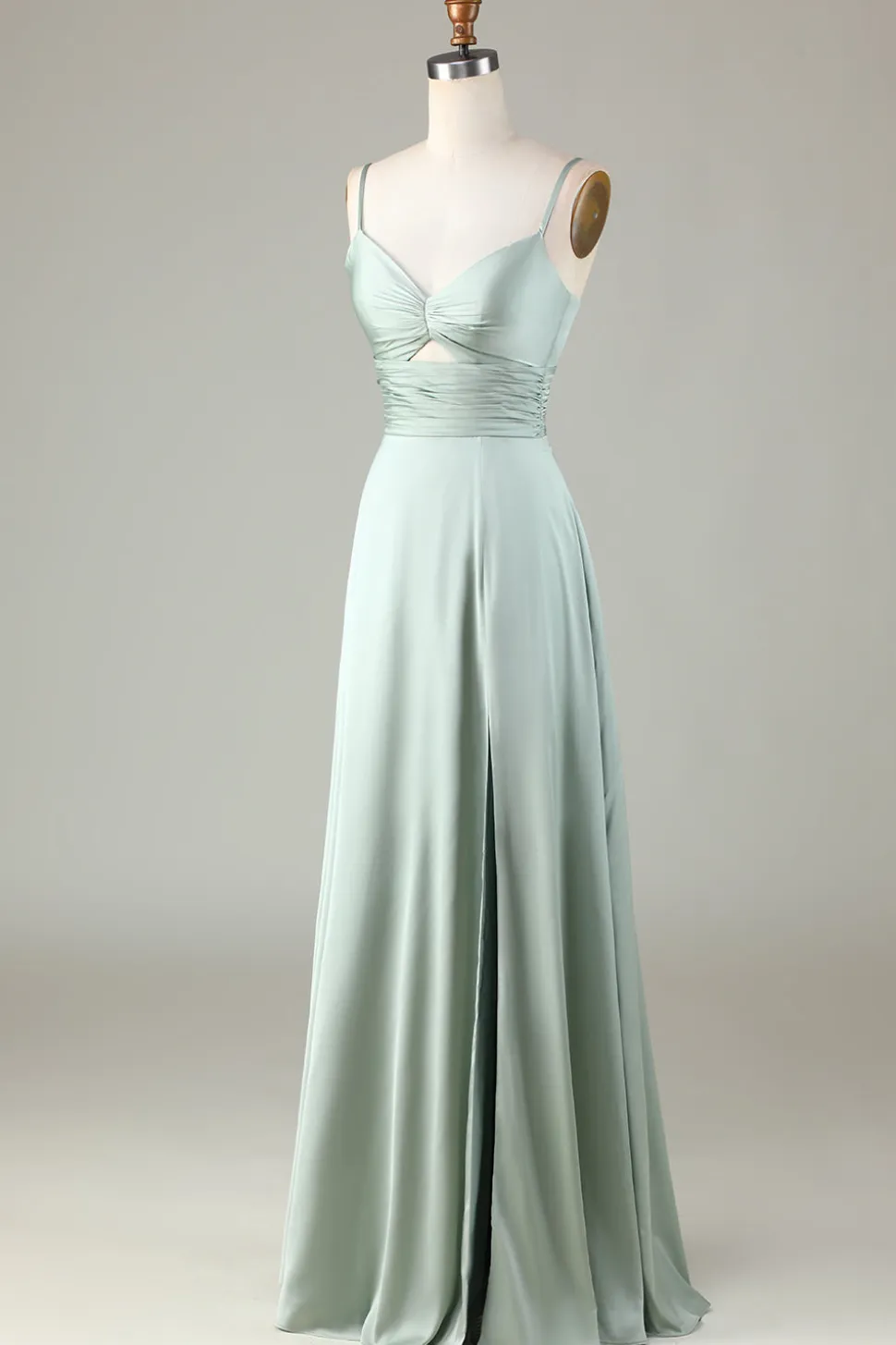 Keyhole Esparguete Correias Matcha Vestido Madrinha com Fenda