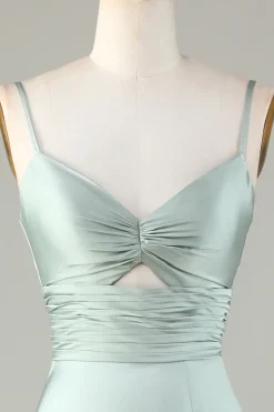 Keyhole Esparguete Correias Matcha Vestido Madrinha com Fenda