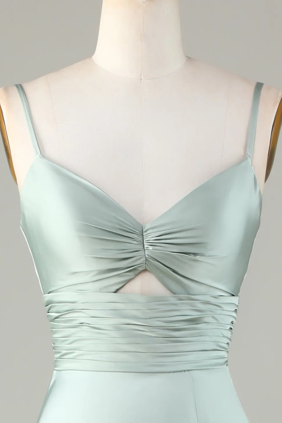 Keyhole Esparguete Correias Matcha Vestido Madrinha com Fenda