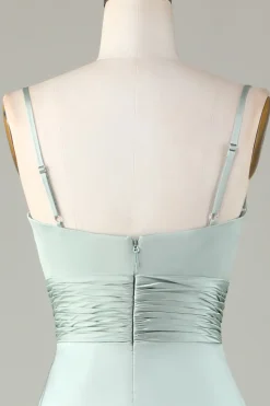 Keyhole Esparguete Correias Matcha Vestido Madrinha com Fenda