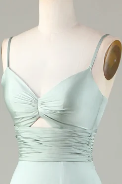 Keyhole Esparguete Correias Matcha Vestido Madrinha com Fenda
