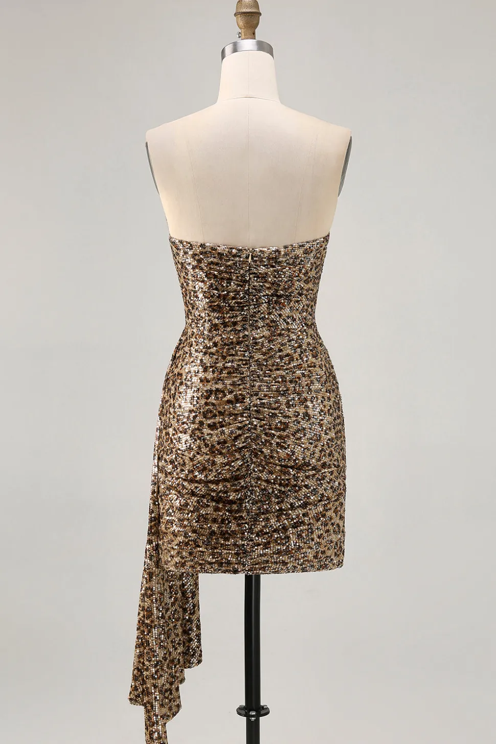 Khaki Leopard Ruched Strapless Vestido Curto Homecoming com Streamer