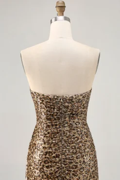 Khaki Leopard Ruched Strapless Vestido Curto Homecoming com Streamer