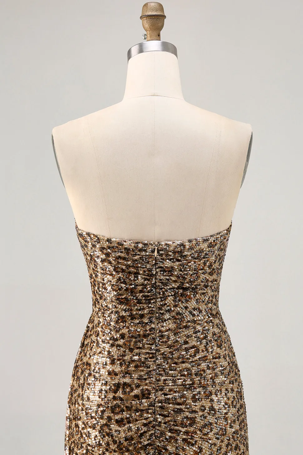 Khaki Leopard Ruched Strapless Vestido Curto Homecoming com Streamer