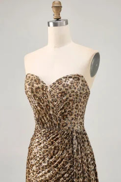 Khaki Leopard Ruched Strapless Vestido Curto Homecoming com Streamer