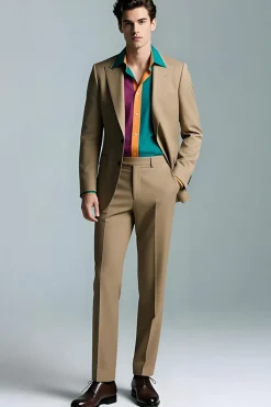 Khaki Peak Lapel 2 Peças Slim Fit Ternos Masculinos