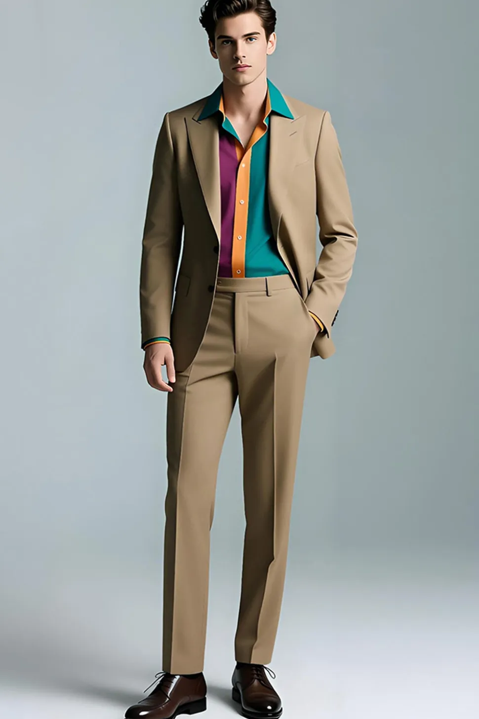 Khaki Peak Lapel 2 Peças Slim Fit Ternos Masculinos
