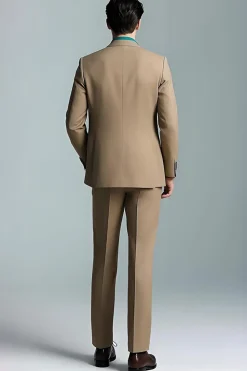 Khaki Peak Lapel 2 Peças Slim Fit Ternos Masculinos