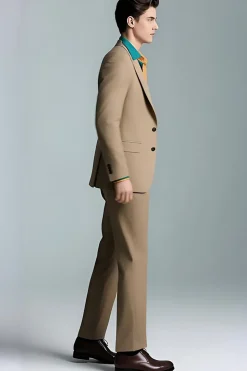 Khaki Peak Lapel 2 Peças Slim Fit Ternos Masculinos
