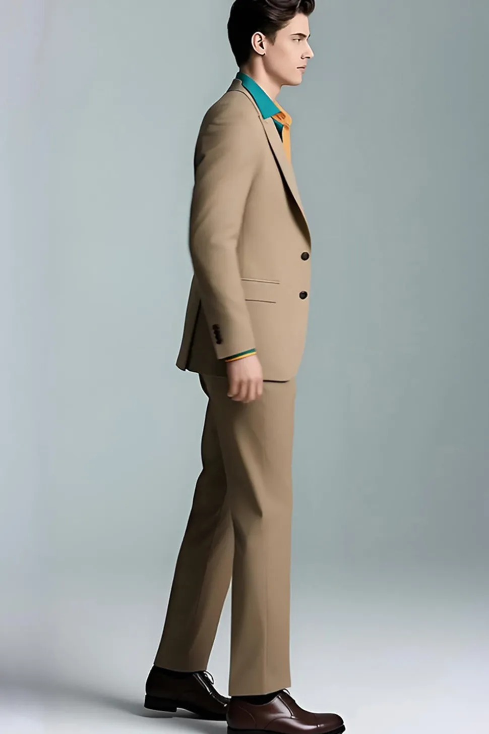 Khaki Peak Lapel 2 Peças Slim Fit Ternos Masculinos