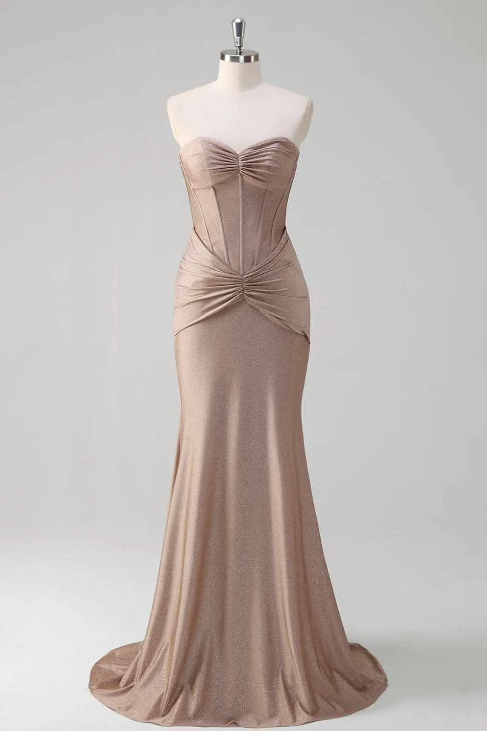 Khaki Sereia Espartilho sem alças Vestido de baile plissado