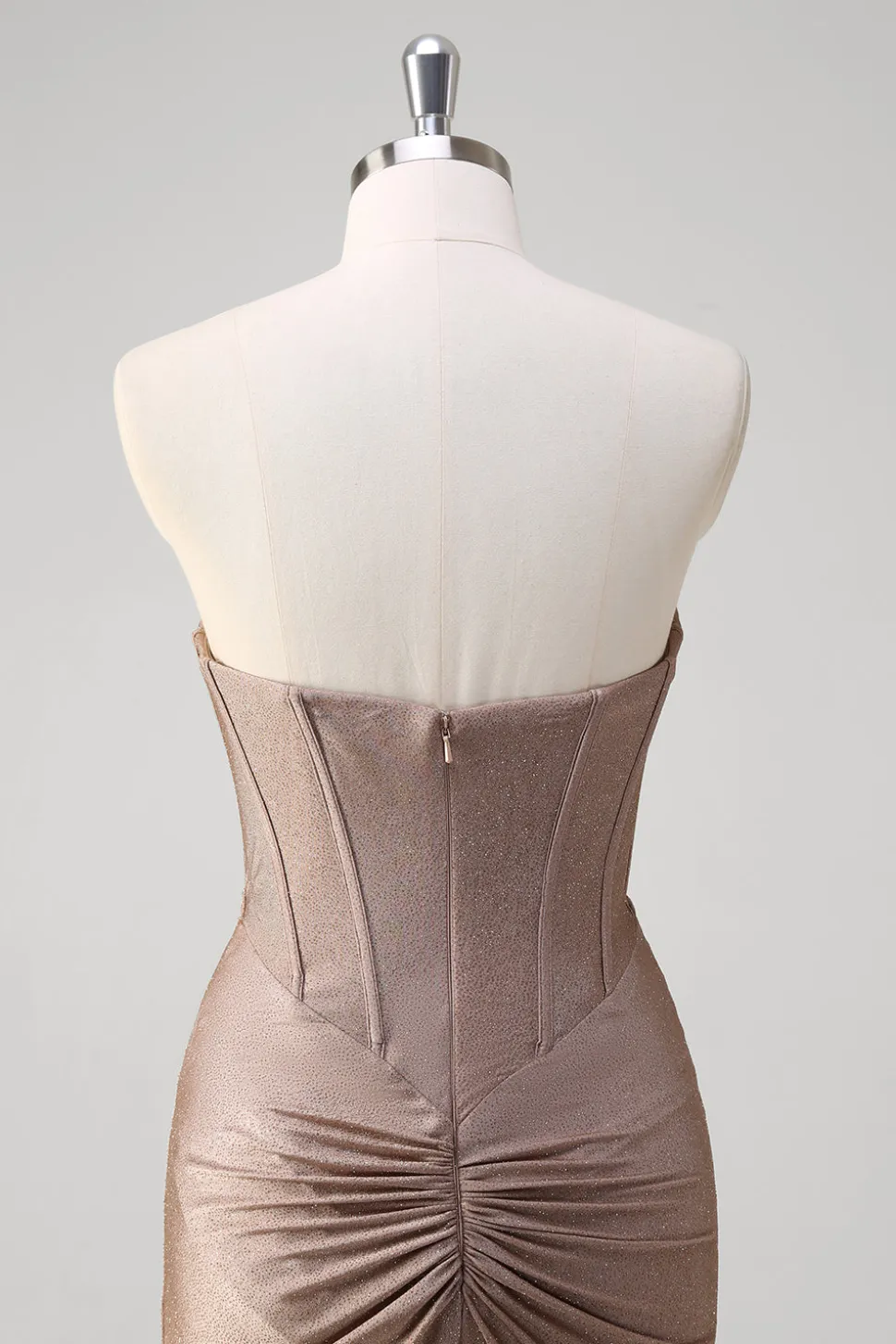 Khaki Sereia Espartilho sem alças Vestido de baile plissado