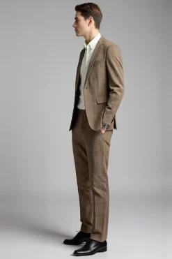 Khaki Slim Fit 2 Peça Notched Lapela Plaid Fato Homem