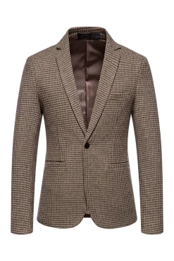 Khaki Xadrez Blazer Masculino