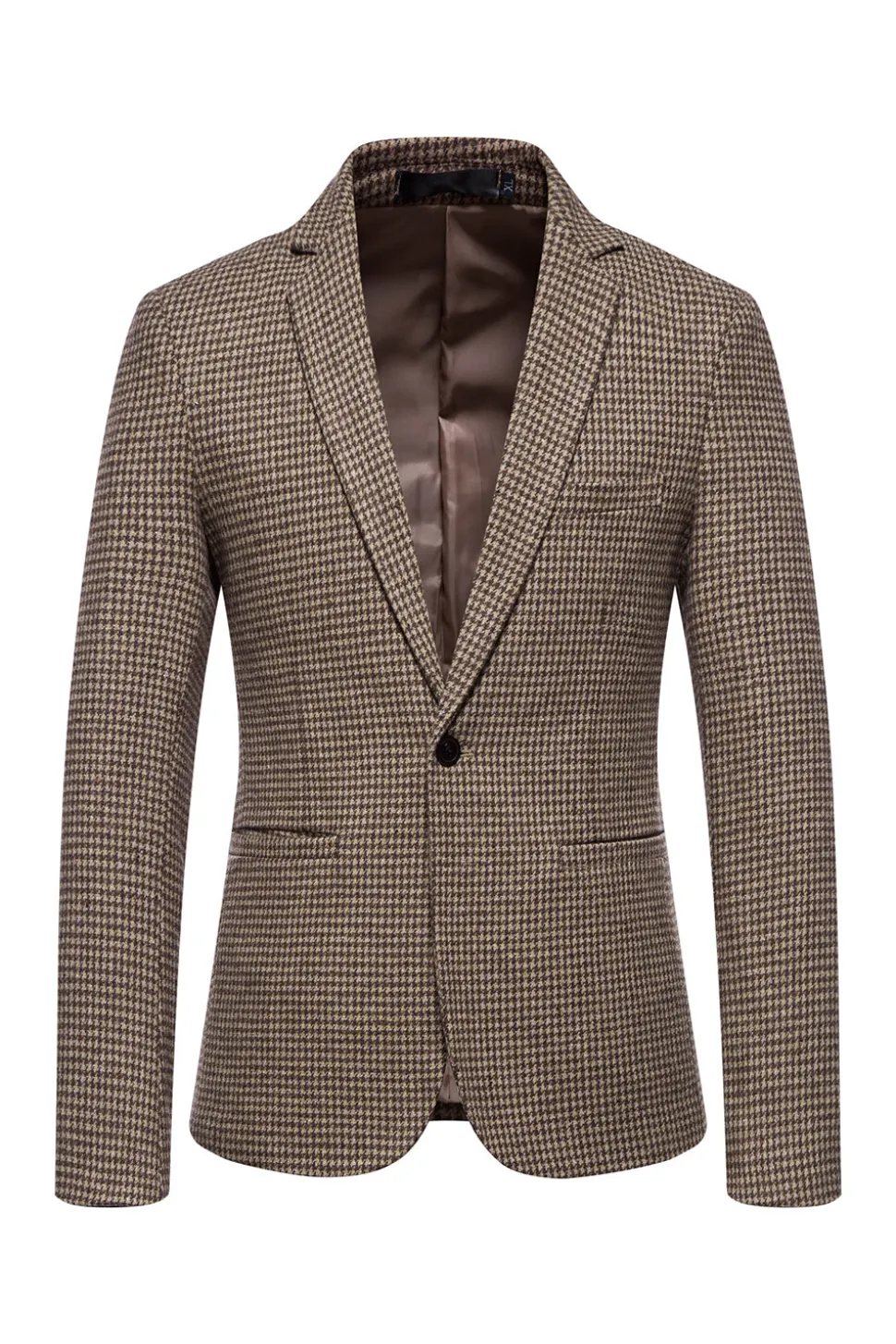 Khaki Xadrez Blazer Masculino