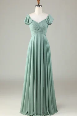 Lace-Up Back Matcha vestido de dama de honra com babados