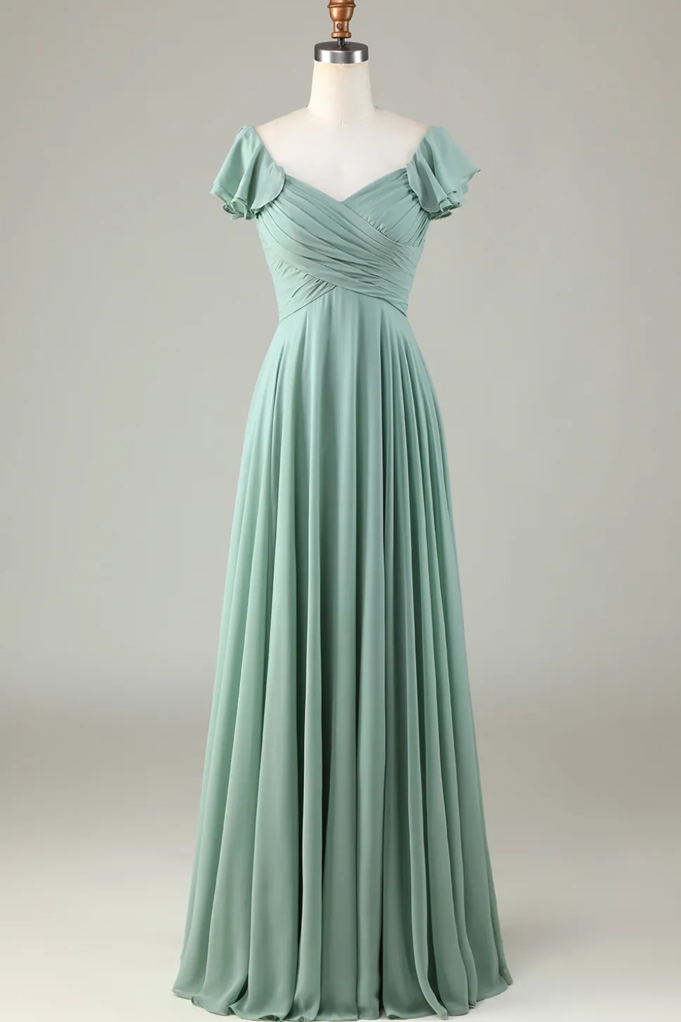 Lace-Up Back Matcha vestido de dama de honra com babados