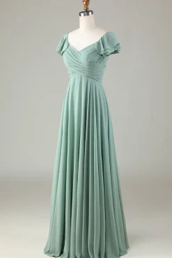 Lace-Up Back Matcha vestido de dama de honra com babados