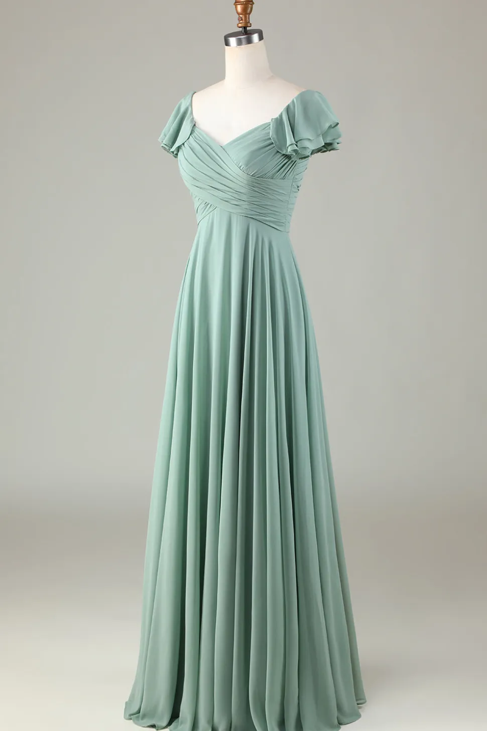 Lace-Up Back Matcha vestido de dama de honra com babados