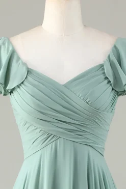 Lace-Up Back Matcha vestido de dama de honra com babados