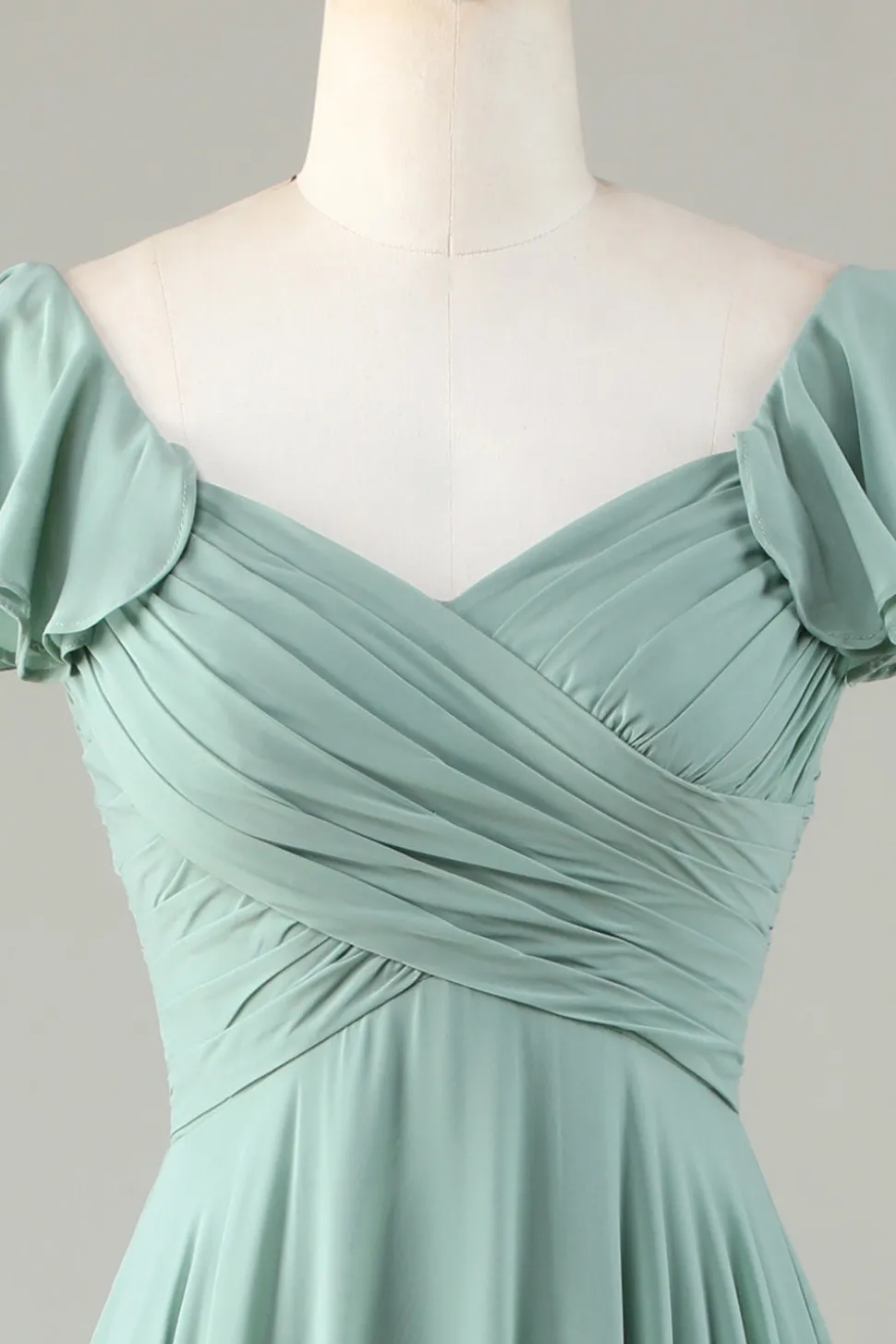 Lace-Up Back Matcha vestido de dama de honra com babados