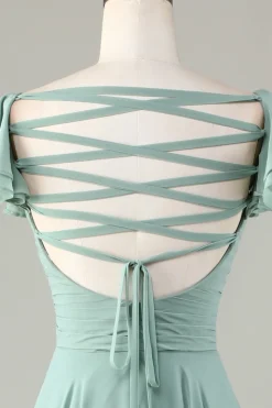 Lace-Up Back Matcha vestido de dama de honra com babados